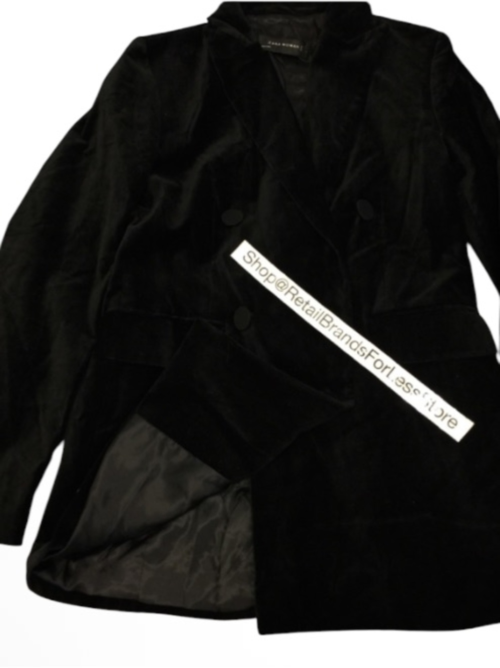 ZARA WOMAN Black Velvet Effect Satin Accent Double Breasted Tuxedo Blazer $129 - Picture 6 of 6